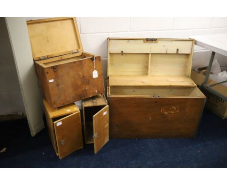 Four wooden boxes, crates plus two microscope boxes. Make great display bases 20 inches tall largest.
