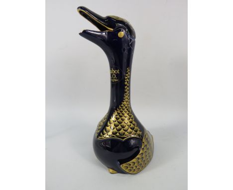 Vintage Chabot Armagnac limited edition cobalt blue and gold decanter in  the form of a duck by Limoges Castel. 11" tall.