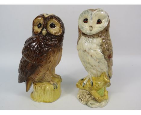 Two full Royal Doulton Whyte & Mackay scotch whiskey decanters in the form of a Barn Owl and Tawny Owl. 6.5" tall