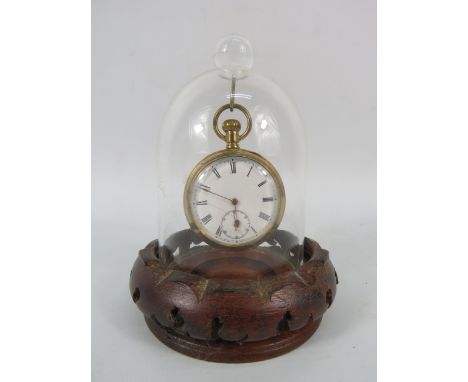 American made Philidelphia watch case company gold tone enamel face pocket watch in running order with display dome