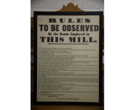 Reproduction Mills Rules Poster framed under glass. 22 x 16 No postage available on this item see photos. 