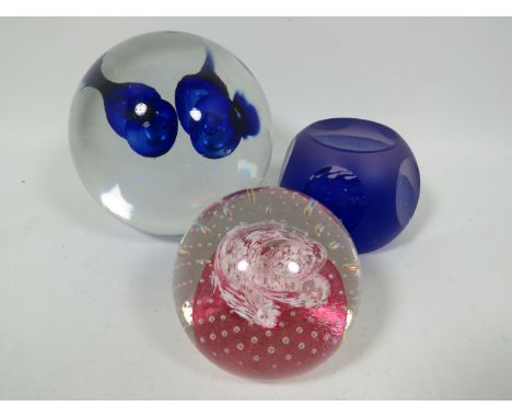 Large Cz Made Vorboda Karlov large paperweight (approx 4.5 inches diameter) plus two Caithness paperweights,  Cauldron plus M