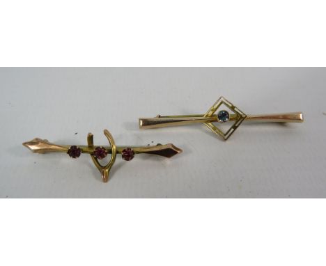 Two Vintage 9ct gold bar brooches, total weight 2 grams.