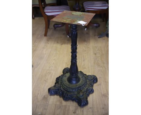Pedestal style Cast Iron Table base.  No casting marks   H:27 x W:16 x D:16 inches. Very heavy Item, two man lift, Collection