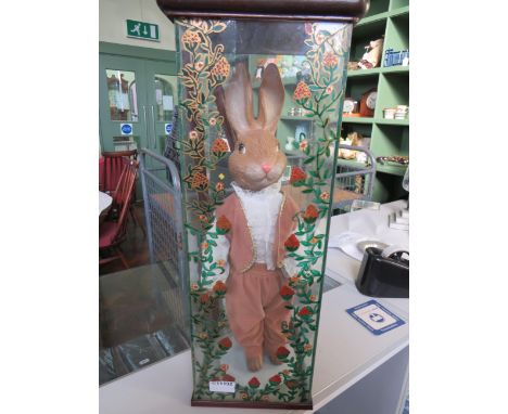 Highly unusual Rabbit doll with ceramic head, paws and feet. He measures approx 19 inches tall and comes in an ornate glass c