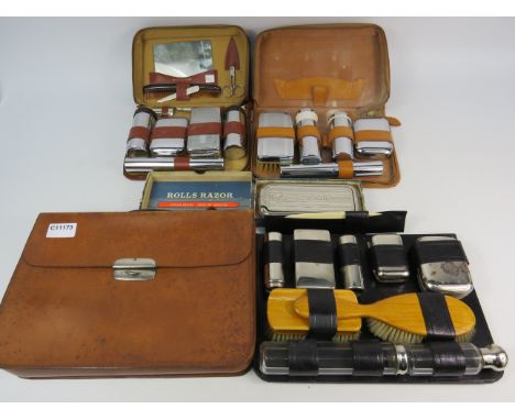 Three Vintage gents washing / grooming kits and a Rolls razor.