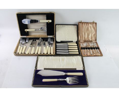 Vintage Silver Plate Cutlery Sets Inc Serving, Fish Dining Set, Etc x 4 3079g Items are in previously used condition Signs of