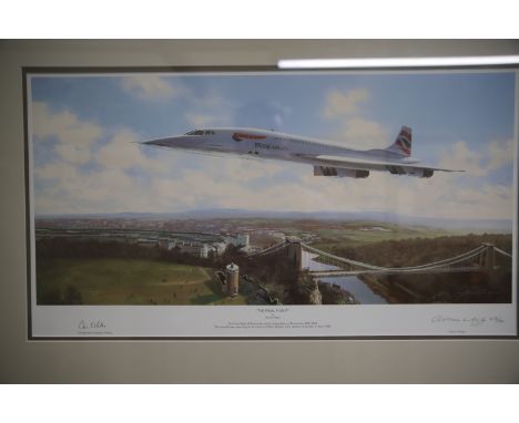 Framed and Mounted Under Glass Ltd Edition Print by Adrian Rigby 'The Final Flight' 418/500 Signed by Artists and Pilot.  Fra