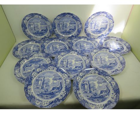 Twelve Spode Italian Ten Inch Dinner plates all with Black Base stamp. All in good order with no damage.see photos. 