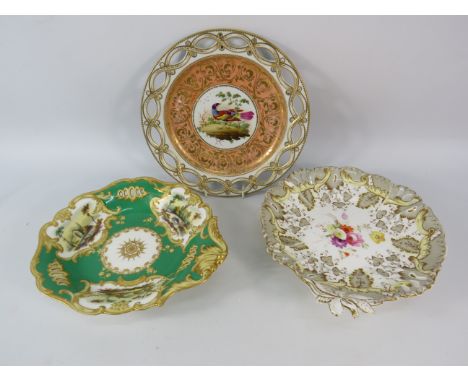 Antique Chamberlains Worcester handpainted cabinet plate plus two others of similar quality.