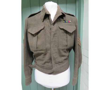 Original 1943 WW2 Issue Battle Dress Blouse (Size 8) In excellent condition. Bears Sergeant's Insignia plus Tank Corp badges,