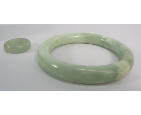 Vintage natural solid Jade bangle and a Jade ring, finger size T.