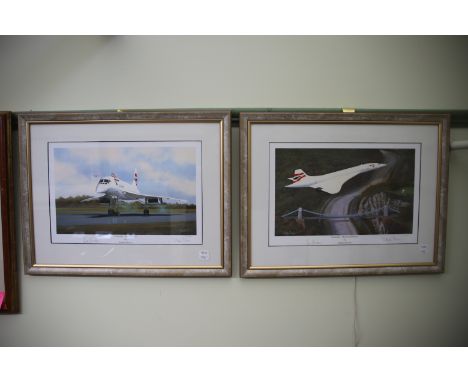 Pair of Ltd Edition Concorde Prints by Stephen Brown.  Both Signed by Artist &amp; Pilot.  See photos for details.  Frame siz