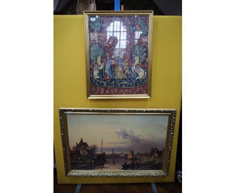 Framed print and Framed Tapestry under glass , largest 28 x 40 inches. See photos.