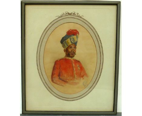 Two watercolours of the N.C. Officers of the Old British-Indian Army, framed in oval mounts, signed and monogrammed 'ACG', Ad