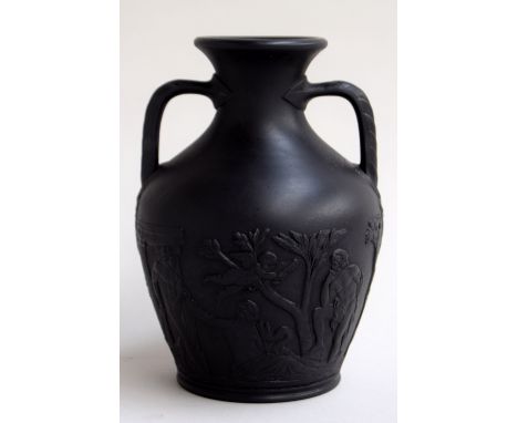 A 19th century Wedgwood black basalt miniature Portland vase, 15cmH