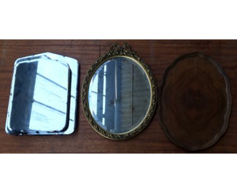 Three small mirrors, two free standing, a tray and table lamp