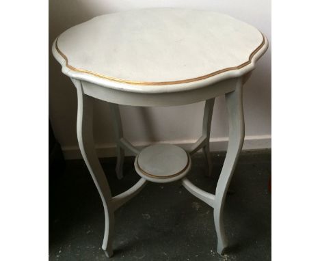 A light grey painted sidetable with undershelf and gold trim, 75cmH