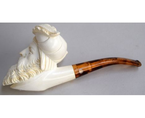 A Meerschaum pipe carved as bearded turbaned head, 16cmL