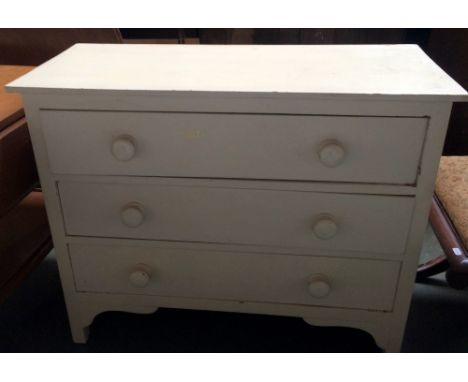Painted pine chest of three long drawers on bracket feet, 80cmH