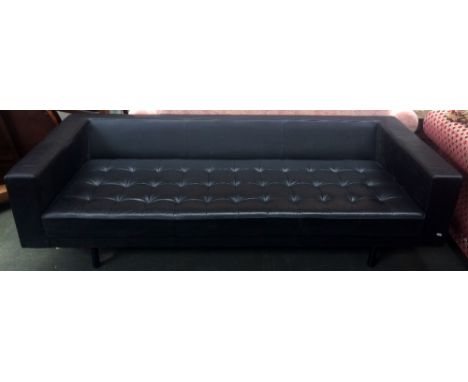 A contemporary black leather sofa, 210cmW