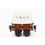 Märklin Planewagen (Plane ersetzt), uralt, Spur 0, HL LS und Alterungsspuren, L 8, Z 4
