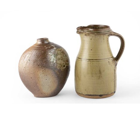 Richard Batterham (1936-2021)Juggreen ash glaze23cm high; and a Nic Collins (b.1958) wood-fired vase, 20cm high (2).