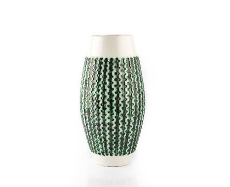 Alan White for Poole PotteryVasewith textured green body and white rim and footimpressed potter's seal36cm high.Some small im