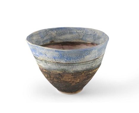 Robin Welch (1936-2019)Bowlstoneware, textured blue and green glazeimpressed potter's seal114cm high, 9.5cm diameter.