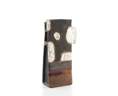 Robin Welch (1936-2019)Large slab vesselstoneware, textured glaze with white circles and a red lineimpressed potter's seal37c