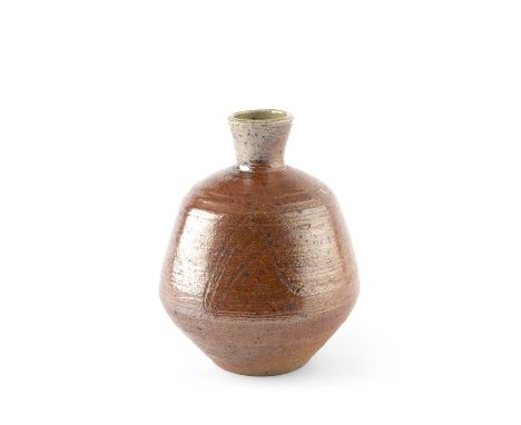 William Marshall (1923-2007) at Leach PotteryBottle vaseiron glaze with incised decorationimpressed potter's and pottery seal