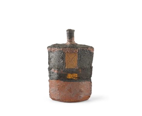 Robin Welch (1936-2019)Bottlestoneware with red and black bands of textured glazeimpressed potter's seal23.5cm high.