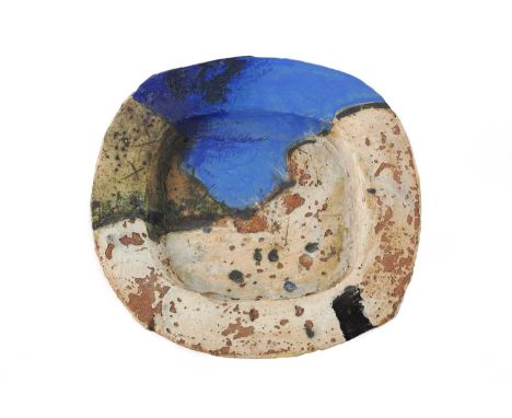 Robin Welch (1936-2019)Chargerstoneware, decorated with an Australian landscapeimpressed potter's seal31cm across.