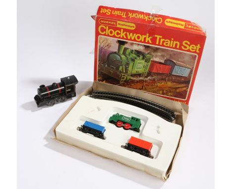 Hornby RS.691 clockwork goods set, housed in original box, together with a non-contemporary engine