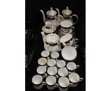 Royal Grafton Viceroy pattern tea and coffee service, with gilt scroll decoration on a blue and white ground, consisting of t