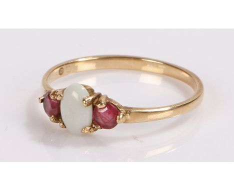 9 carat gold opal and ruby set ring