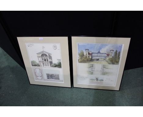 Two French architectural pictures, both as buildings, prints, (2)