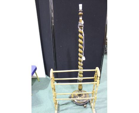 Standard lamp with barley twist stem, turned towel rail (2)
