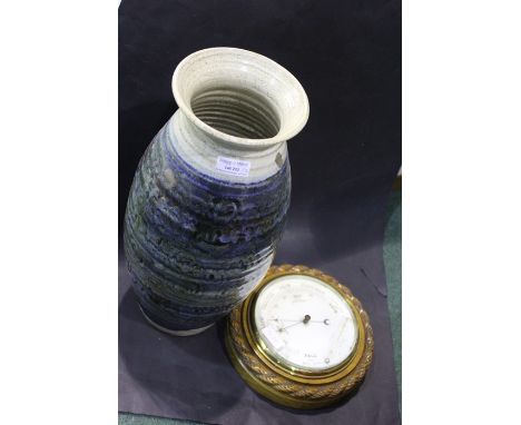 Barometer, with a white dial with gauge, together with a studio pottery vase, (2)