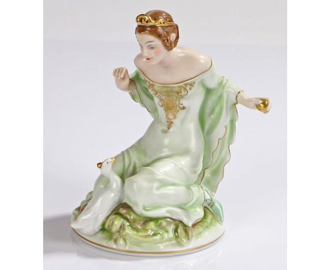 Rosenthal porcelain figure depicting a kneeling Princess feeding a duck, designed by Ferd Liebermann, printed green amrk to b