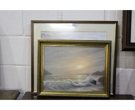 Charles Francis. A seascape, signed oil on canvas, 45cm wide, together with a watercolour of s sailing boat by Bernard Robert