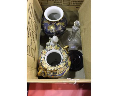 Porcelain, to include a Nao figure D-22 JU, two vases and a glass decanter, (4)