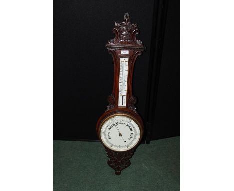 Oak barometer, with a thermometer and dial, 88cm high