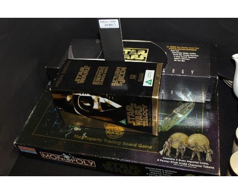 Monopoly Star Wars collector's edition, Star Wars first anthology customizable card game, Star Wars original trilogy VHS box-