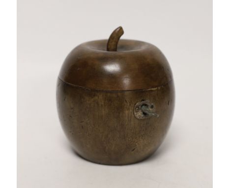 A treen apple shaped tea caddy, in George III style, 10cm high