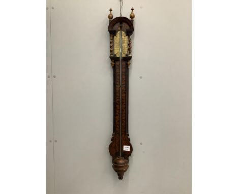 A 19th century Dutch floral marquetry inlaid stick barometer, height 110cm