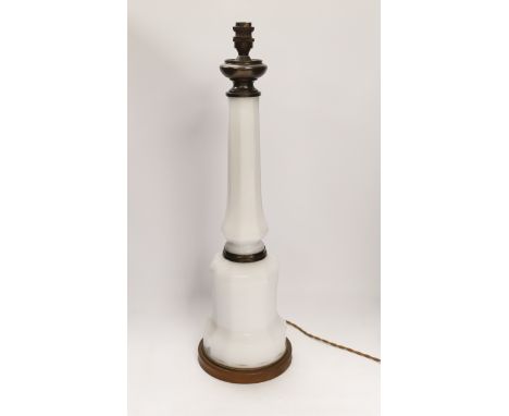 A tall opaline glass table lamp base, 60cm high including light fitting In good condition following modification from, appare