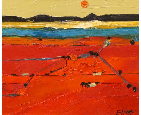 Robin Alexander Elliott (b.1936), impasto oil on canvas, Spanish landscape, ‘The Road to Salamanca’, signed, inscribed verso,