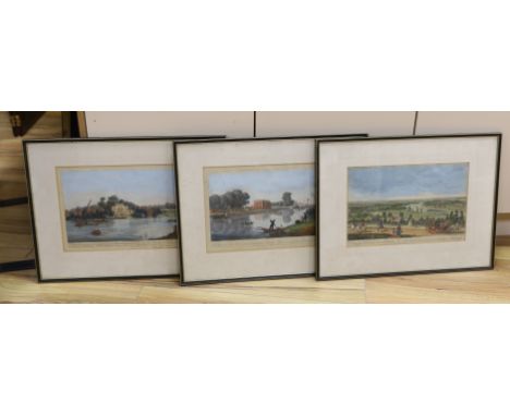 After Augustin Heckel (1690-1770), three colour etchings, comprising ‘Rover Thames at Twickenham’, printed for R. Wilkinson, 