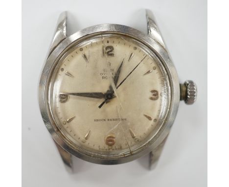 A gentleman's stainless steel Tudor Oyster Royal manual wind wrist watch, with baton and quarterly Arabic numerals, case diam